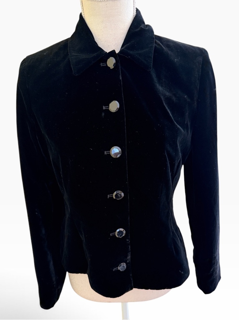Lauren Ralph Lauren Black Silk Blend Velvet Button-Front Jacket 8P